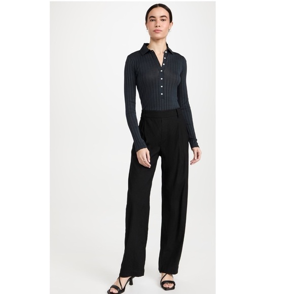 Vince Polo Ribbed Button Up Thong Bodysuit Black - Picture 3 of 9